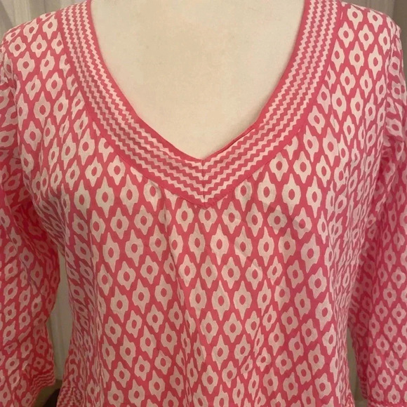 Gretchen Scott Womens Pink V-Neck 3/4 Sleeve Blouse Tunic Size Medium Summer - Picture 6 of 7